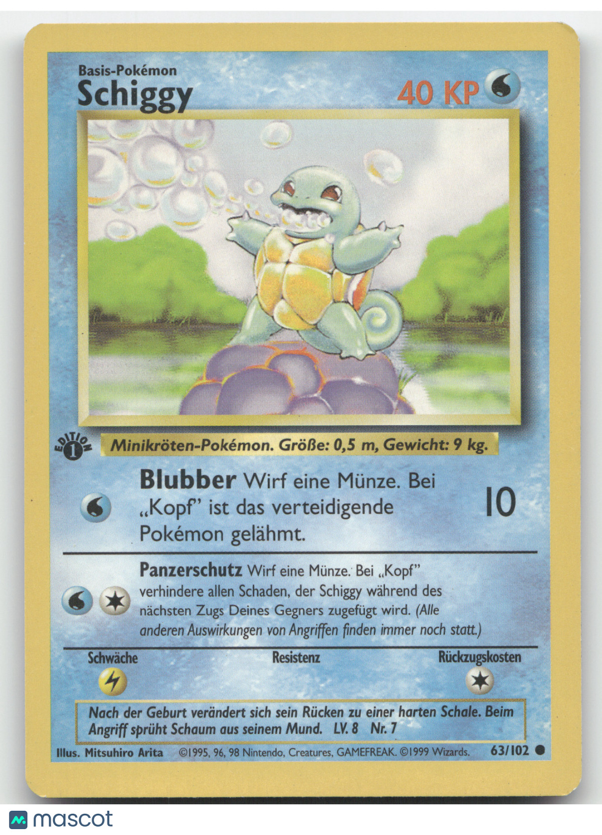 1999 Pokemon Base Set Squirtle German 1st Edition #63/102