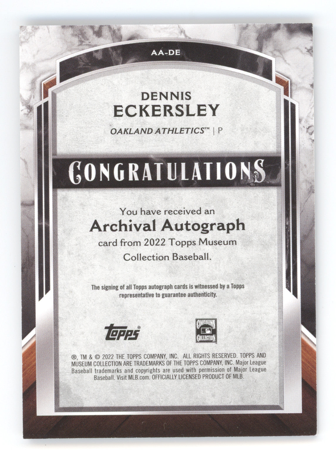 2022 Topps Museum Collection Archival Autographs Dennis Eckersley 06/25