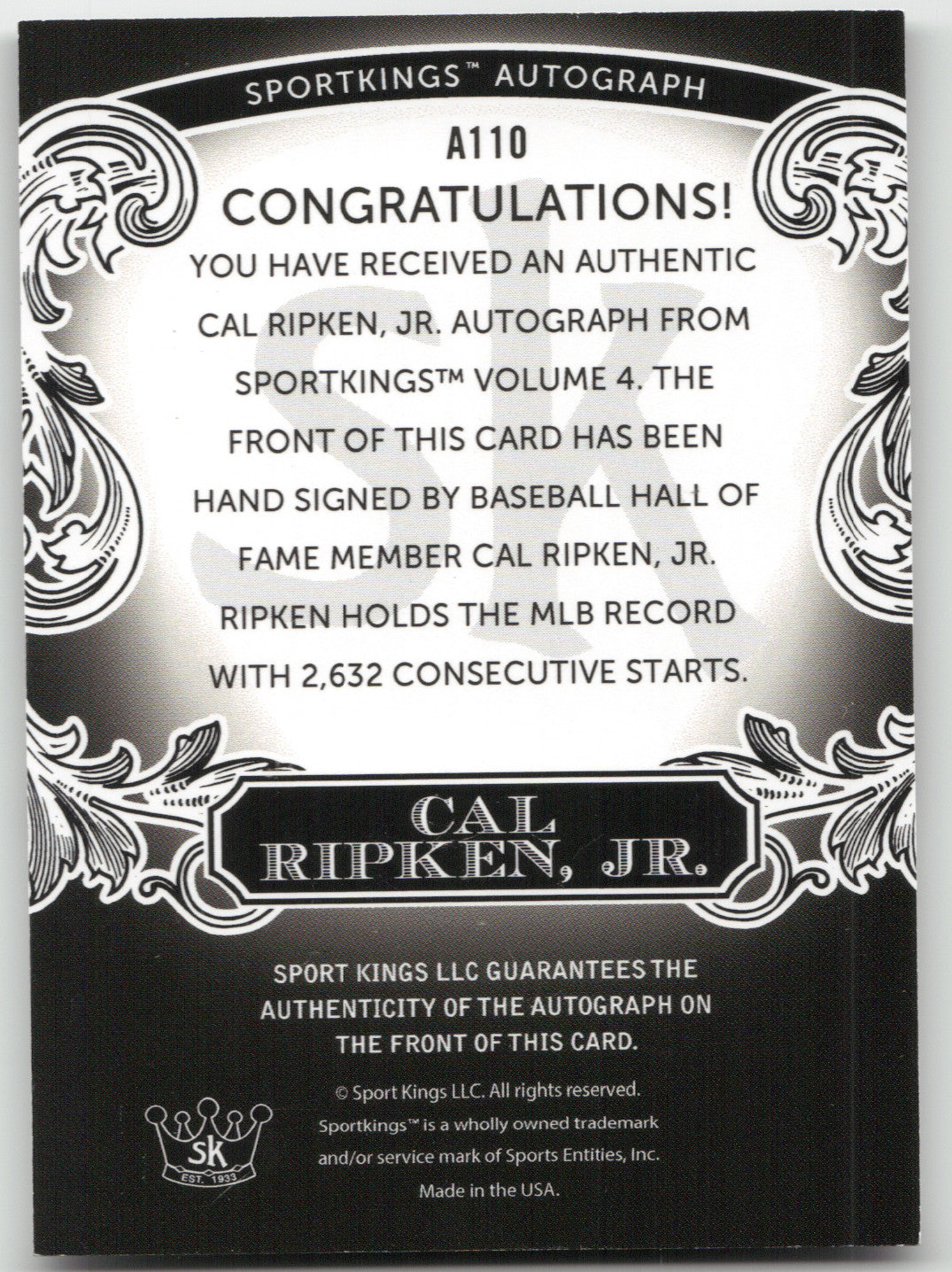 2010 SportKings Series D Volume 4 Cal Ripken Jr. #A110