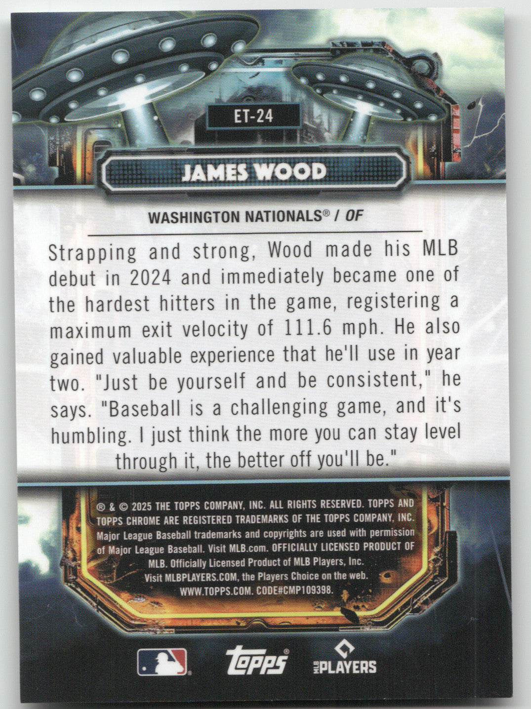 2025 Topps Chrome Extraterrestrial James Wood #ET-24 Green Speckle 36/75 RC