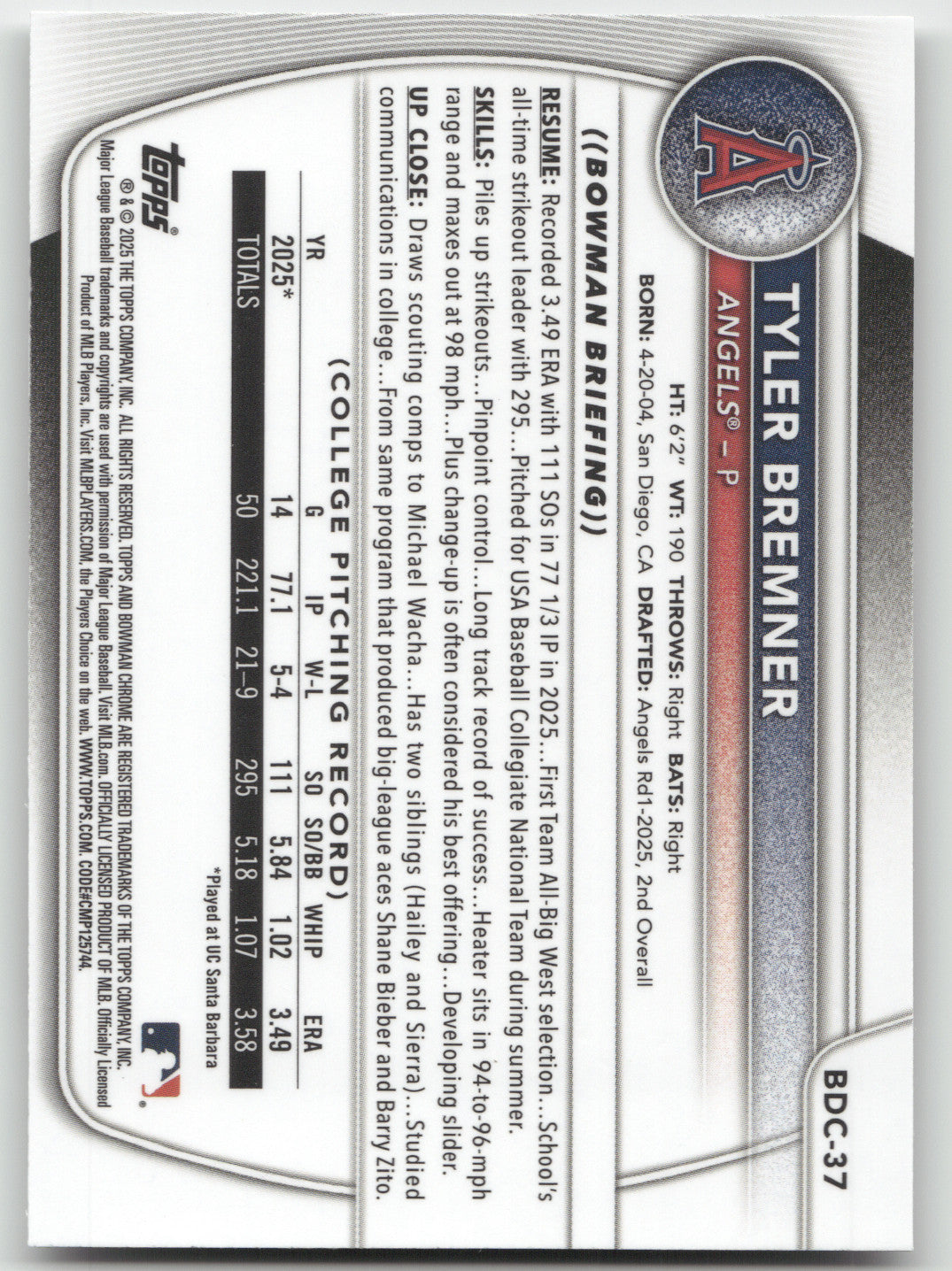 2025 Bowman Chrome Tyler Bremner #BDC-37 Variation