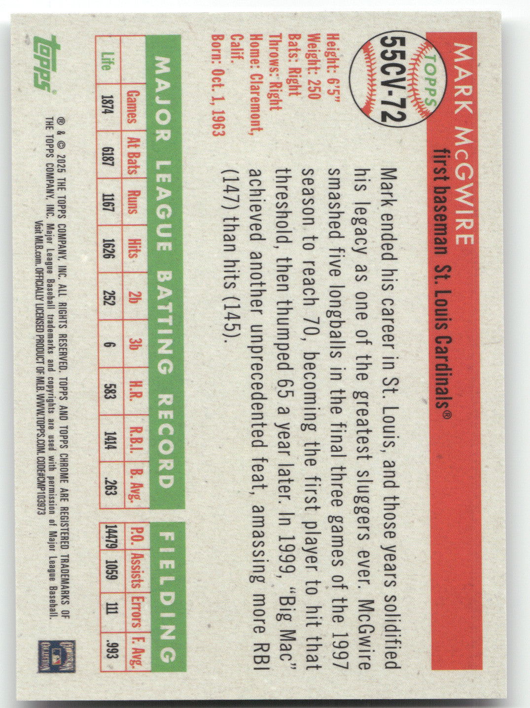 2025 Topps Chrome Platinum Mark McGwire #55CV-72 City Views