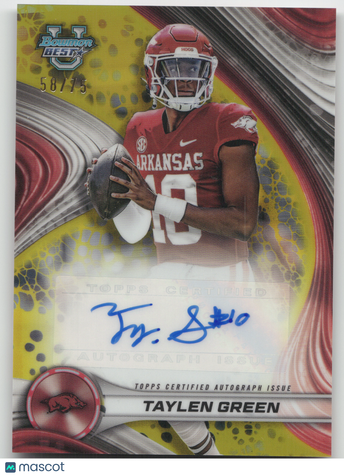 2024 Topps Bowman U Best Football Taylen Green Yellow Refractor 58/75 Auto
