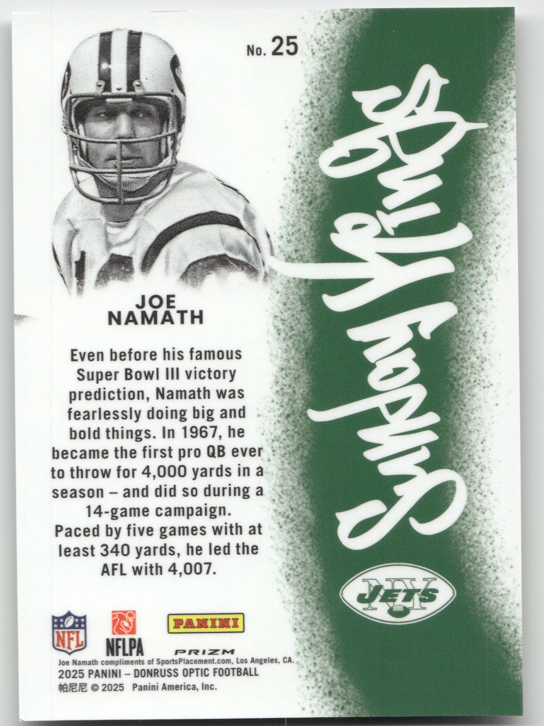 2025 Panini Donruss Optic Sunday Kings Joe Namath #25 Prizm
