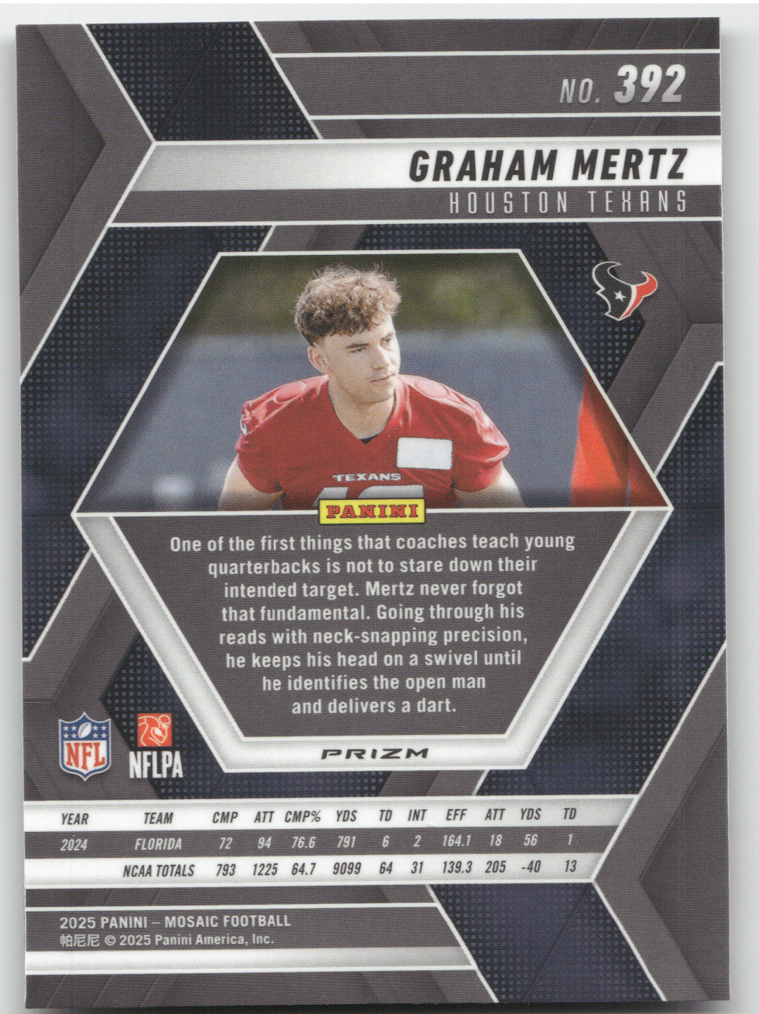 2025 Panini Mosaic Prizm Graham Mertz #392 Genesis RC