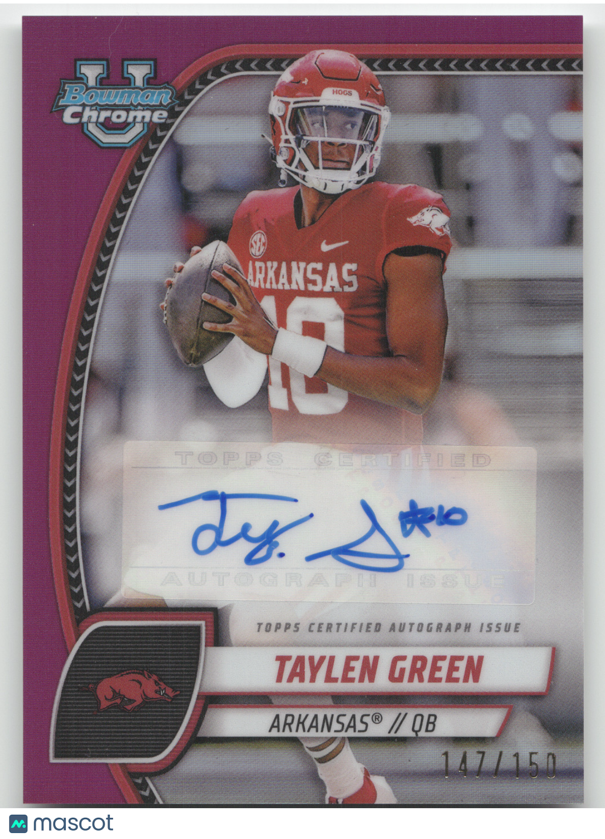 2024 Bowman Chrome U Football Taylen Green Fuschia Refractor 147/150 Auto