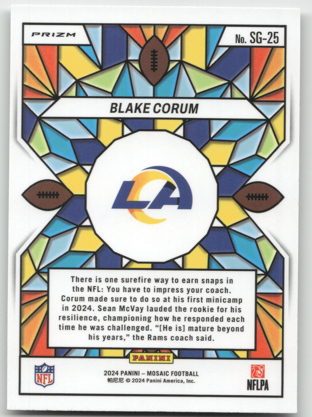 2024 Panini Mosaic Prizm Stained Glass Blake Corum #SG-25 RC