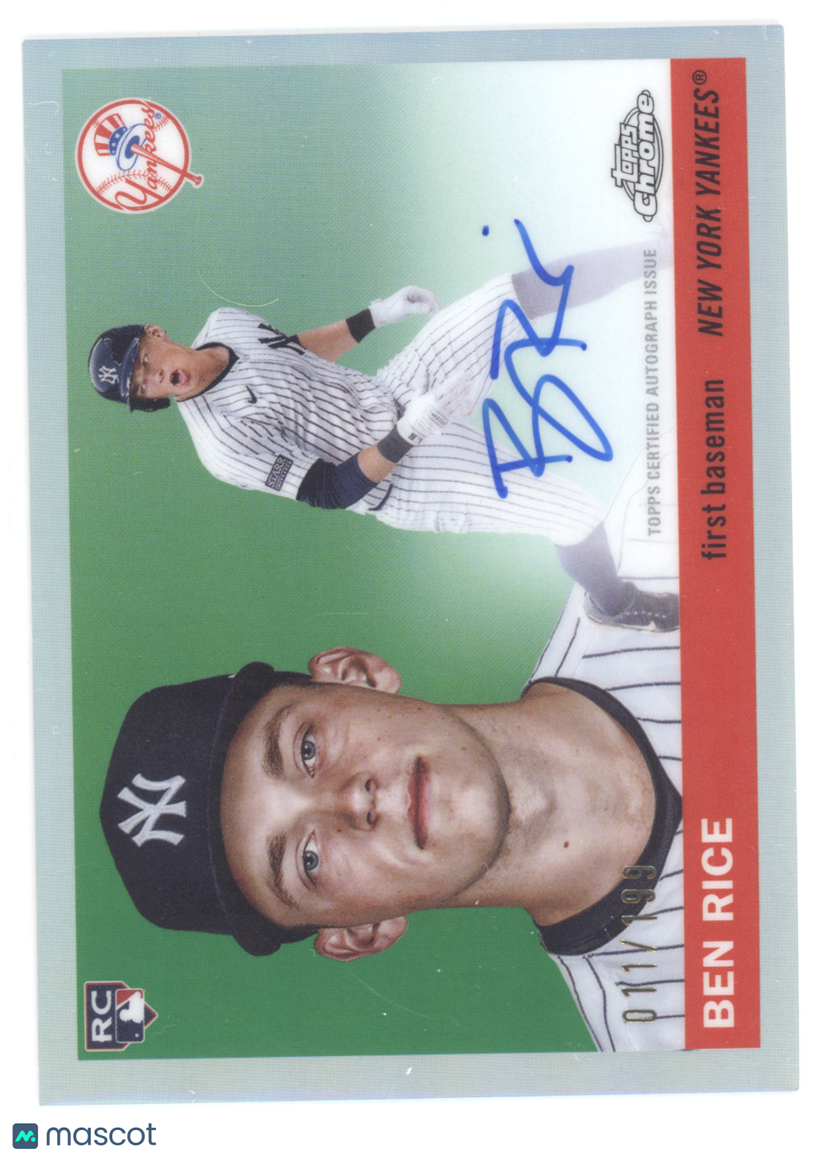 2025 Topps Chrome Platinum Baseball Ben Rice Refractor 011/199 RC Auto