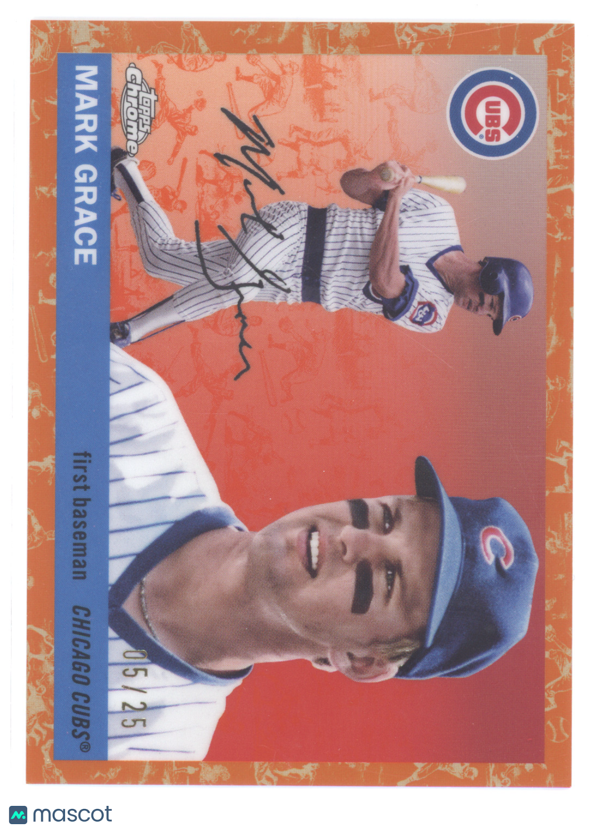 2025 Topps Chrome Platinum Mark Grace Toile White/Orange Refractor 05/25