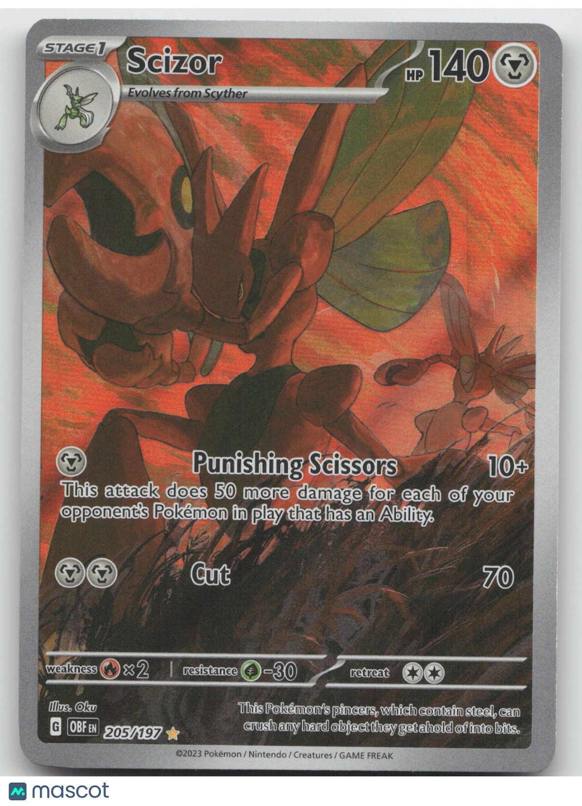 2023 Obsidian Flames Scizor Secret Rare #205/197