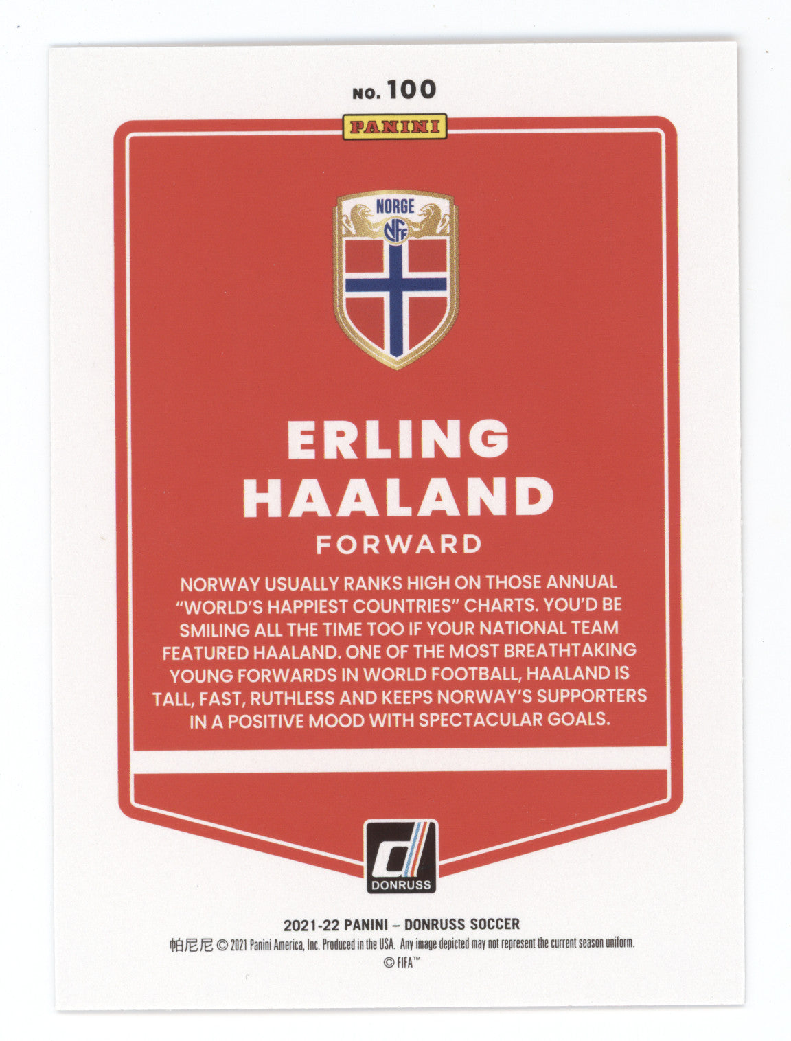 2021 Panini Donruss Soccer Erling Haaland #100 Orange Laser