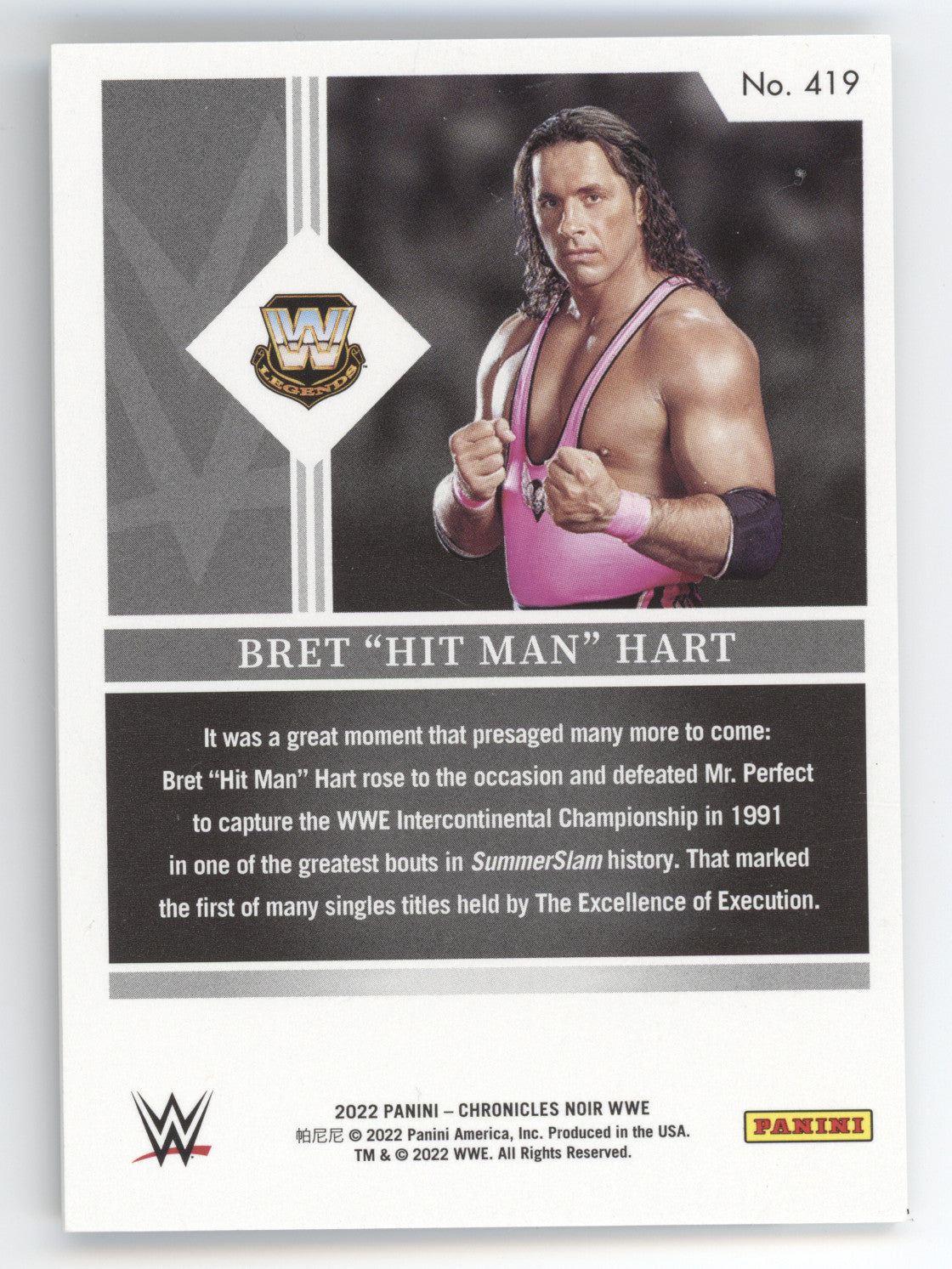 2022 Panini Chronicles Noir WWE Bret "Hit Man" Hart #419 Gold 09/10
