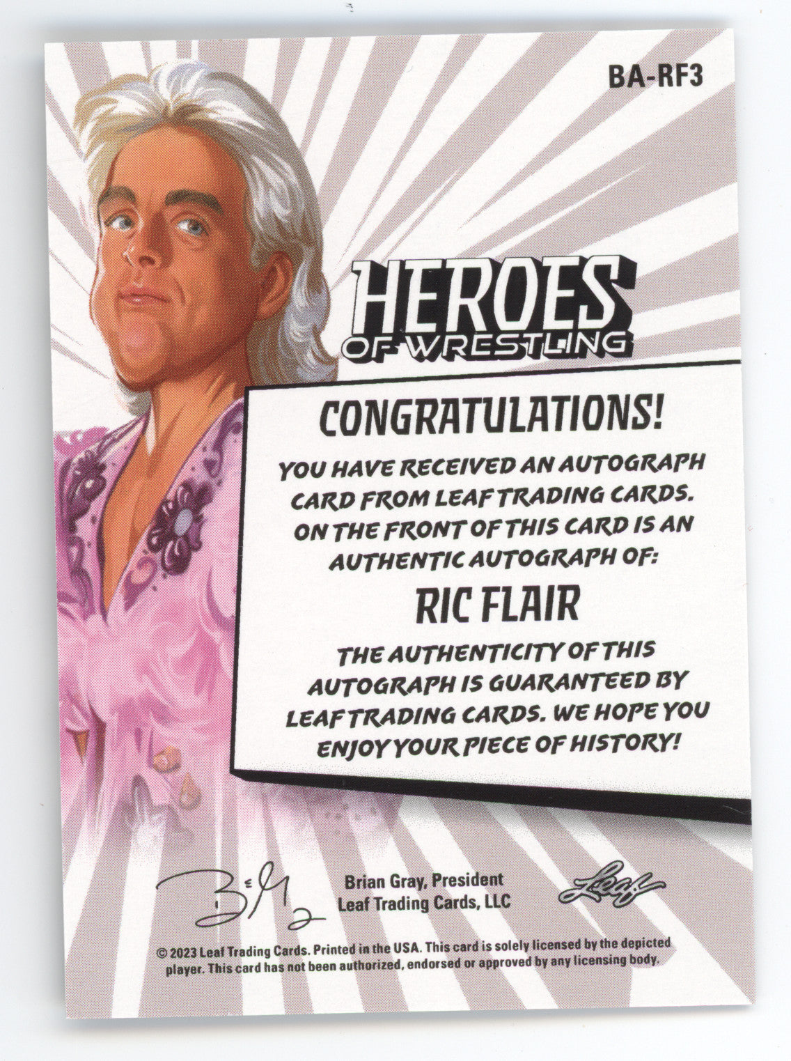 2023 Leaf Heroes of Wrestling Ric Flair #BA-RF3 Authentic Autograph