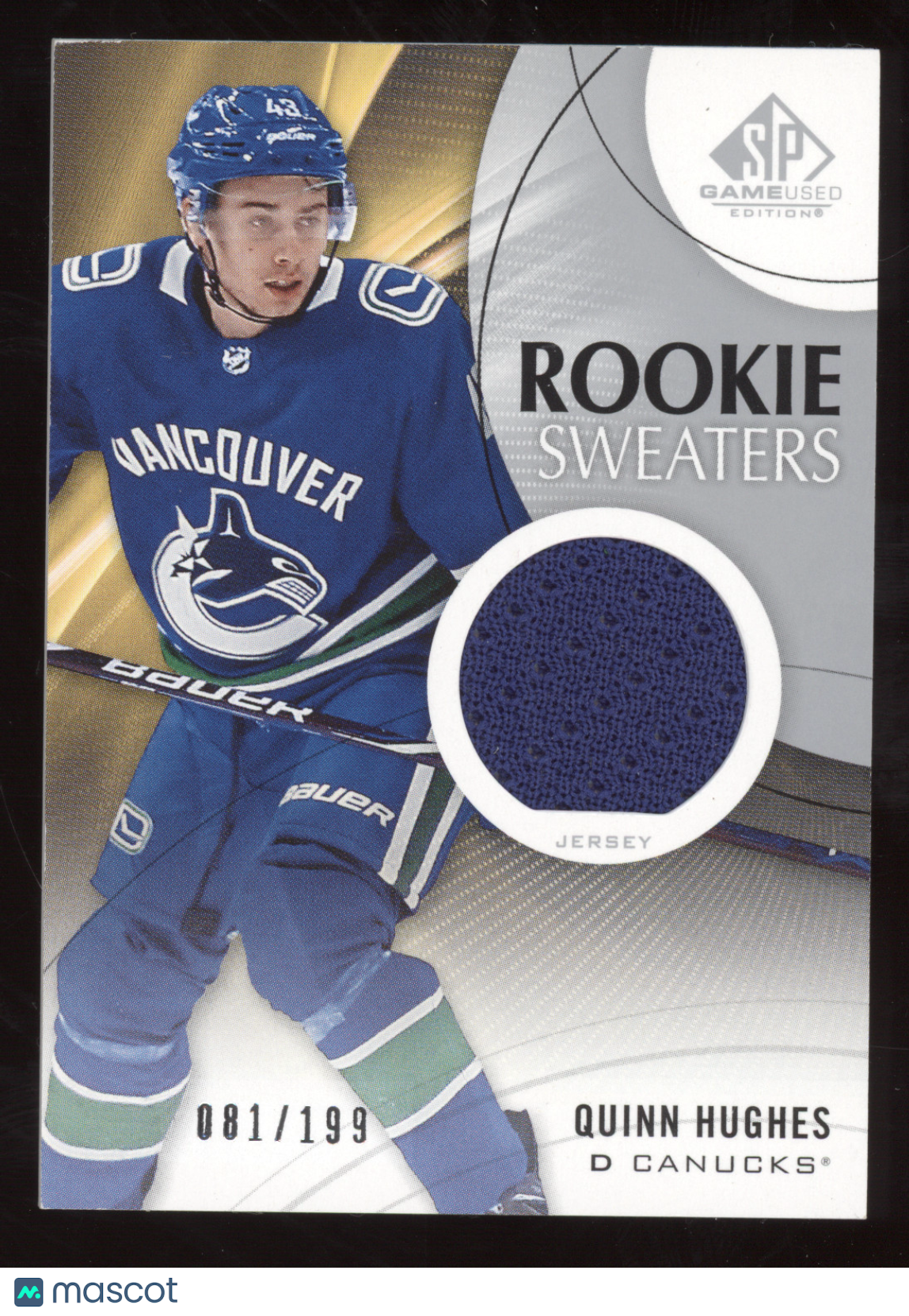 2019 Upper Deck SP Game Used Rookie Sweaters Quinn Hughes #RS-QH 081/199 Jersey