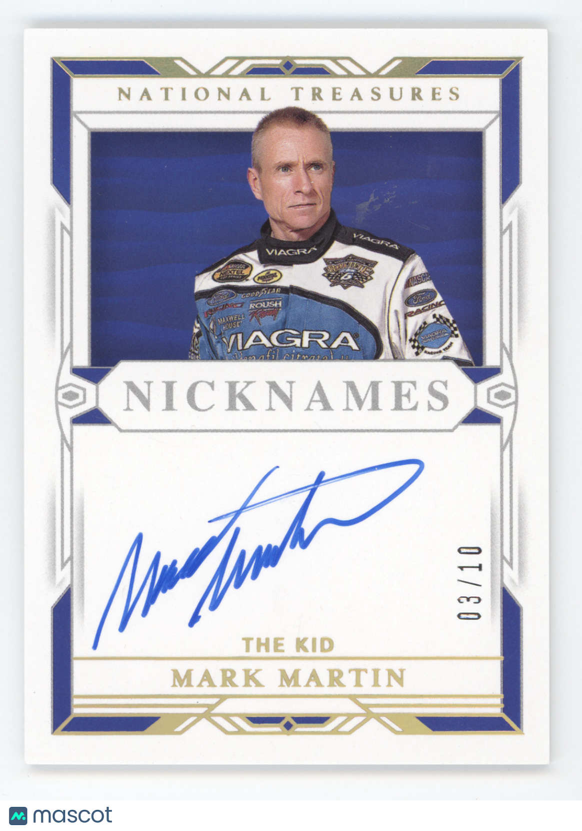 2020 Panini National Treasures Racing Nicknames Mark Martin #N-MM 03/10