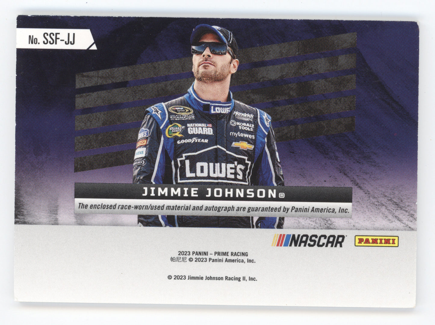 2023 Panini Prime Racing Souvenir Signatures Jimmie Johnson #SSF-JJ 13/25