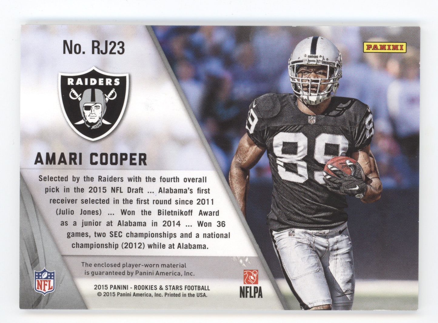 2015 Panini Rookies & Stars Amari Cooper #RJ23 1 of 1 RC NFL Shield Patch