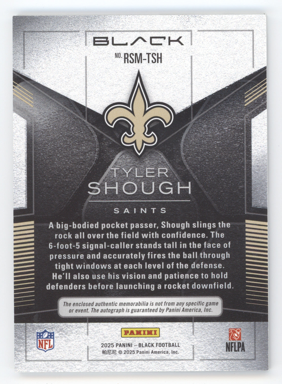 2025 Panini Black Tyler Shough #RSM-TSH Rokkie Signature Materials - Royal 30/99