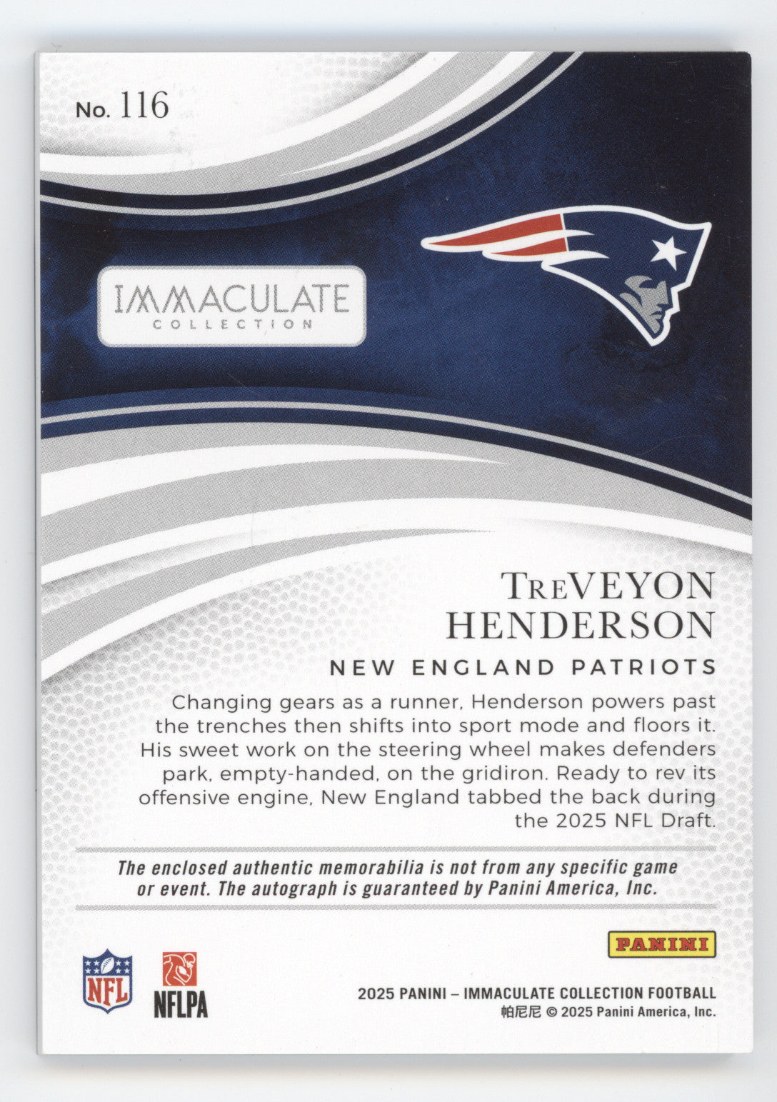 2025 Panini Immaculate Collection TreVeyon Henderson #116 RC Patch Auto 29/99