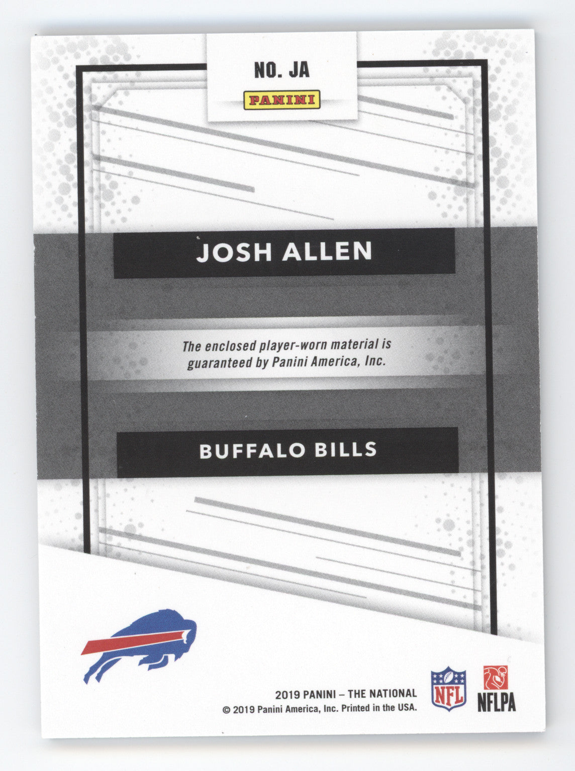 2019 Panini The National Josh Allen #JA Player-worn material Memorabilia