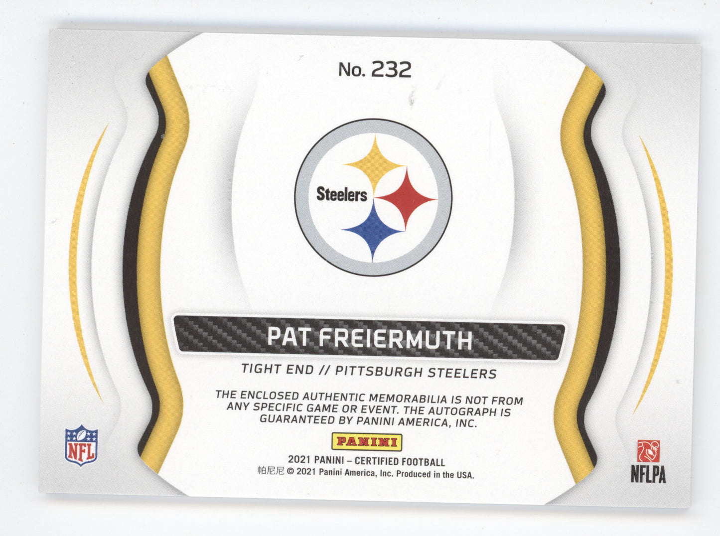 2021 Panini Certified Freshman Fabric Pat Freiermuth #232 Signature Red 127/199