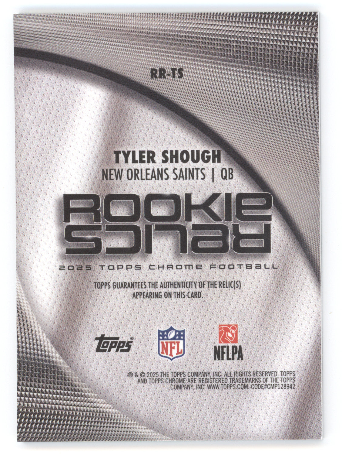 2025 Topps Chrome Rookie Relics Tyler Shough #RR-TS Green RC 73/99