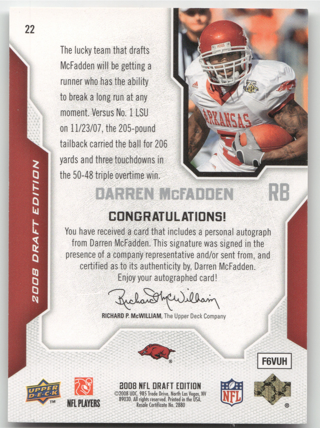 2008 Upper Deck Draft Edition Darren McFadden #22 023/125