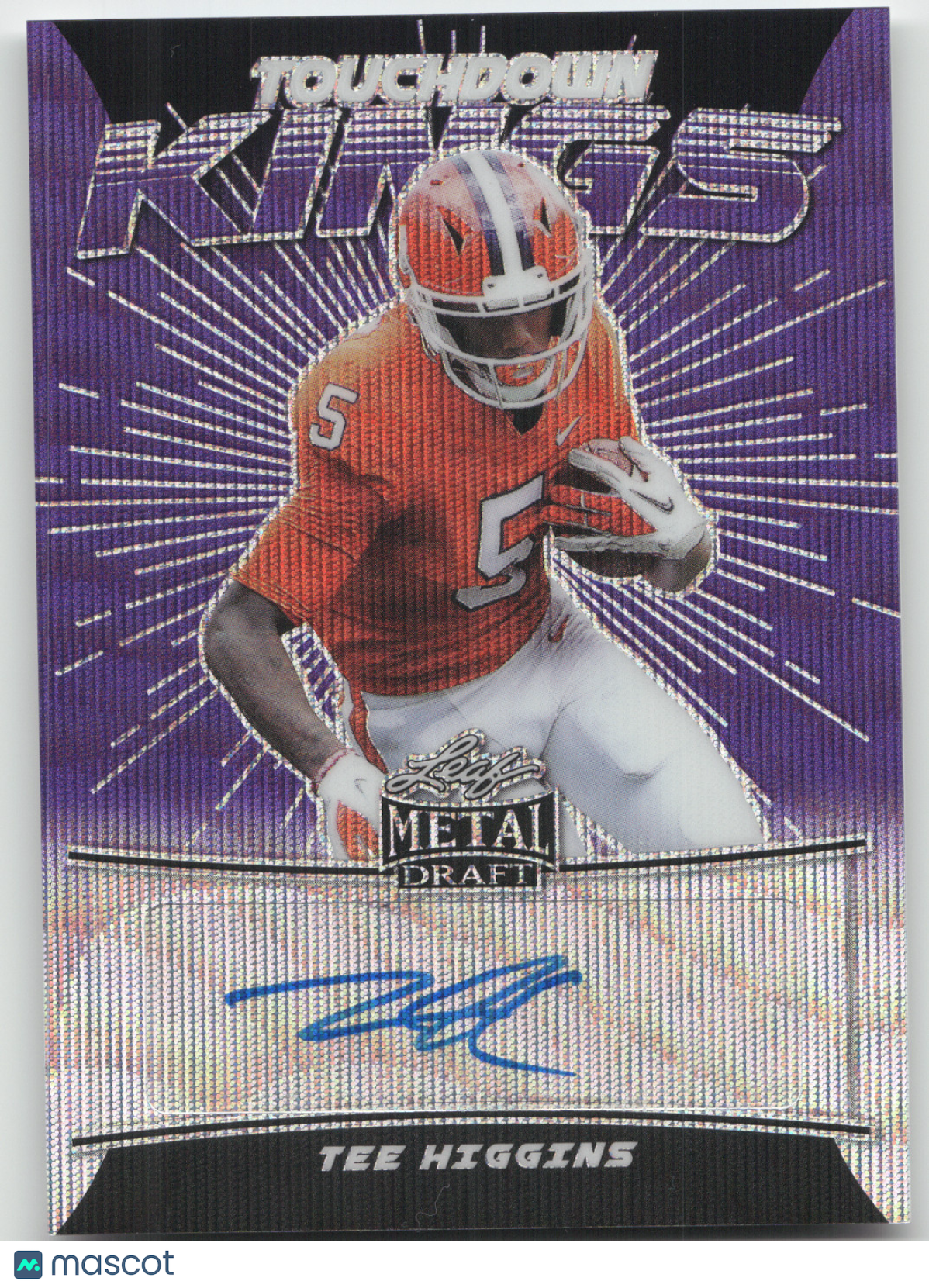 2020 Leaf Metal Draft Touchdown Kings Tee Higgins #TK-TH1 Purple Wave 11/15