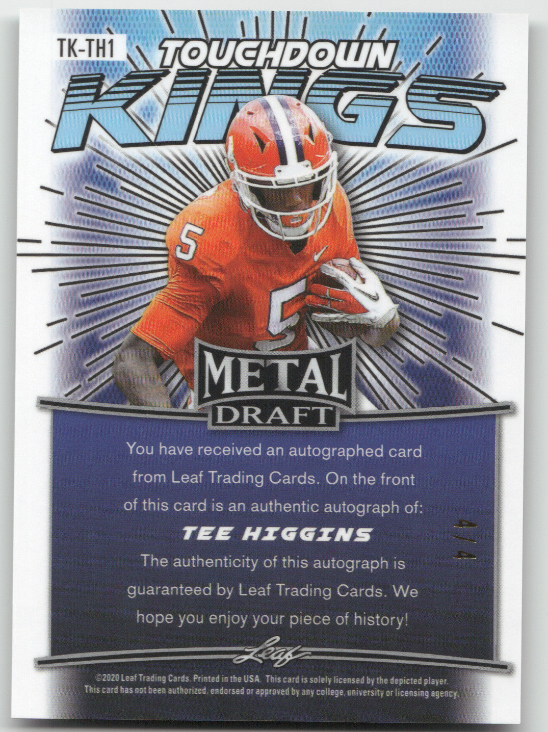2020 Leaf Metal Draft Touchdown Kings Tee Higgins #TK-TH1 Green Mojo 4/4