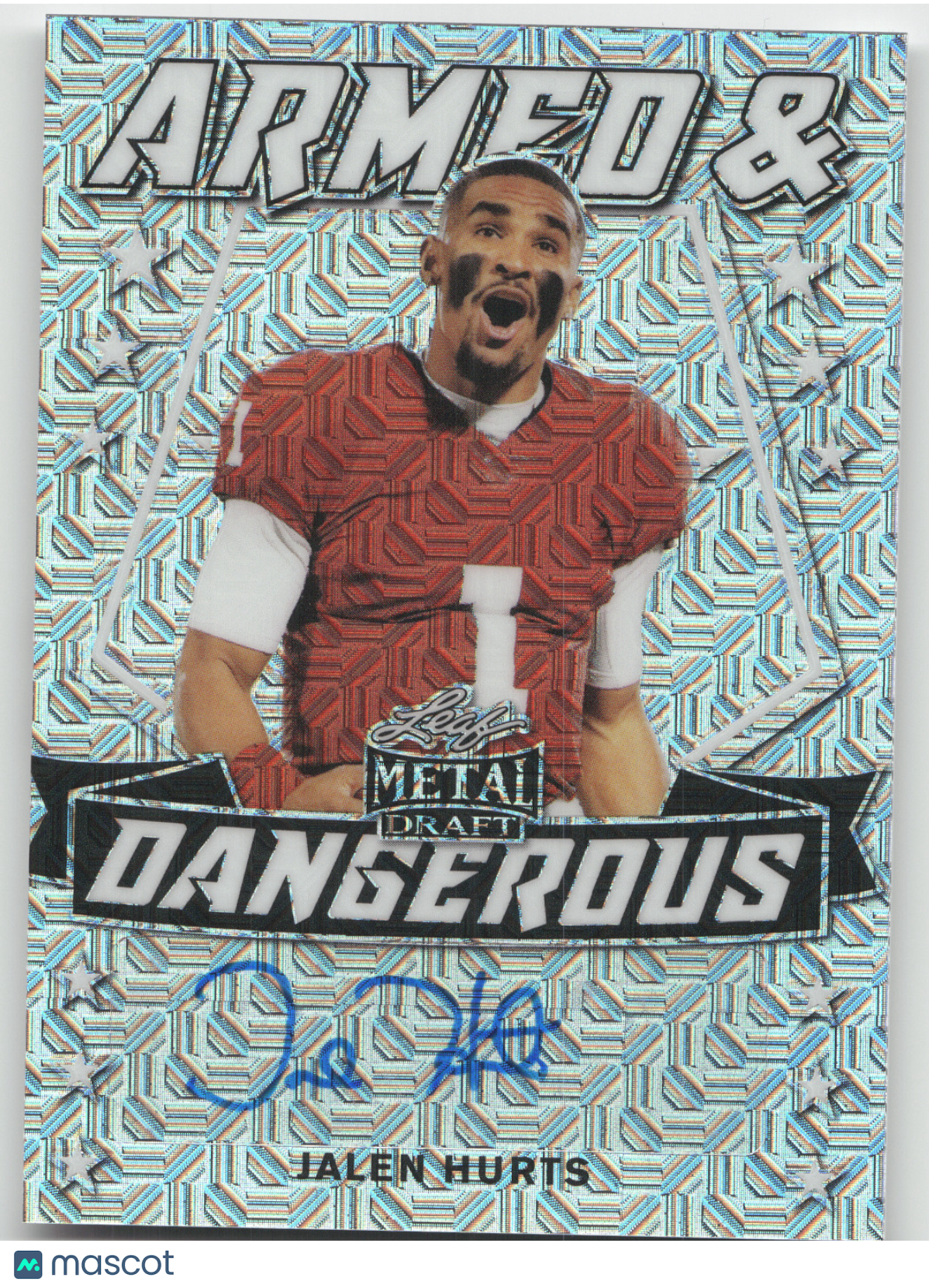 2020 Leaf Metal Draft Armed & Dangerous Jalen Hurts #AD-JH1 Silver Mojo 28/40