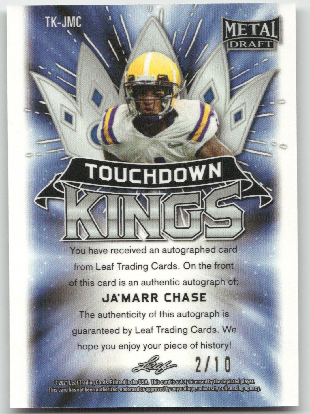 2021 Leaf Metal Draft Touchdown Kings Ja'Marr Chase #TK-JMC Green 2/10