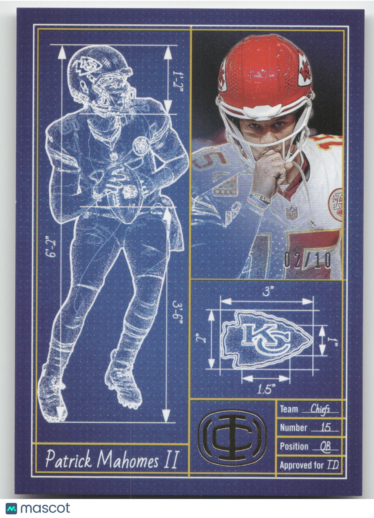 2025 Panini Icon Collection Touchdown Architect Patrick Mahomes II #5 Gold 02/10