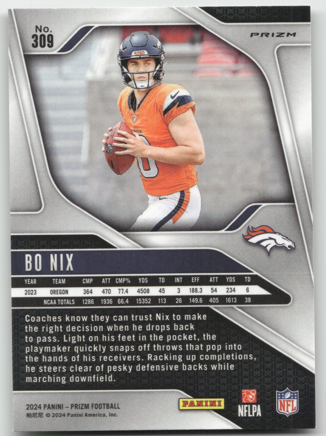 2024 Panini Prizm Football Bo Nix #309 Green Pulsar RC