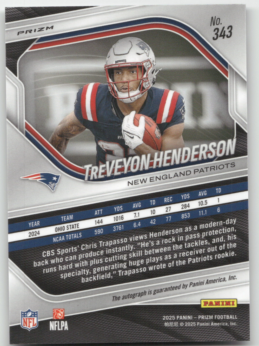 2025 Panini Prizm TreVeyon Henderson #343 Silver Autograph RC