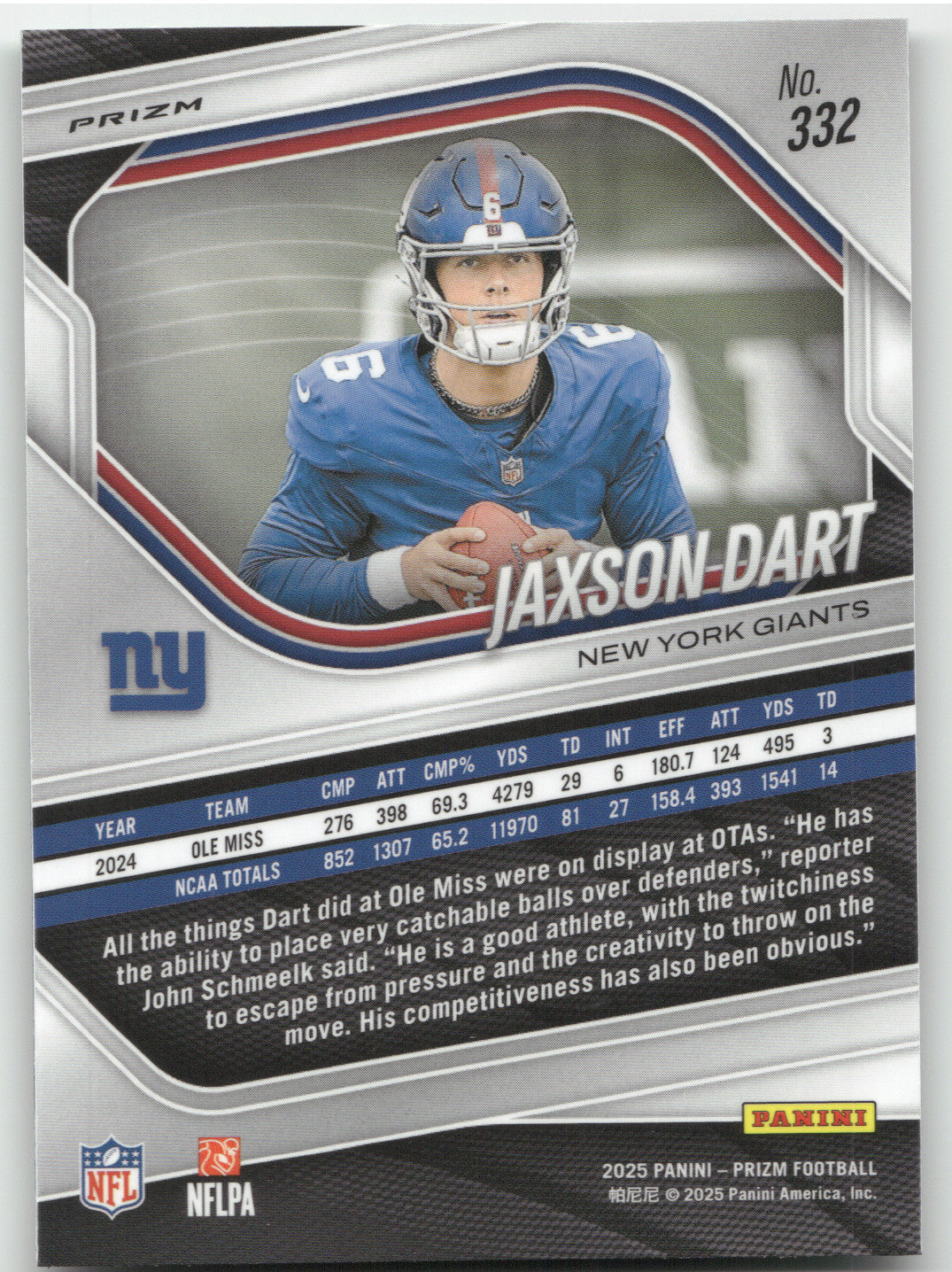 2025 Panini Prizm Football Jaxson Dart #332 Green Pulsar RC
