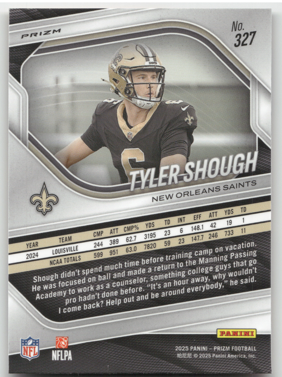 2025 Panini Prizm Tyler Shough #327 Orange Ice RC
