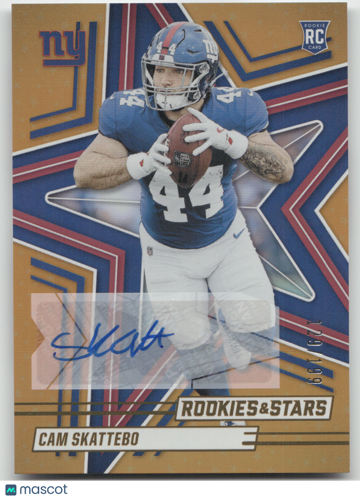 2025 Panini Rookies & Stars Cam Skattebo #110 Orange Rookie Signature 129/199 RC
