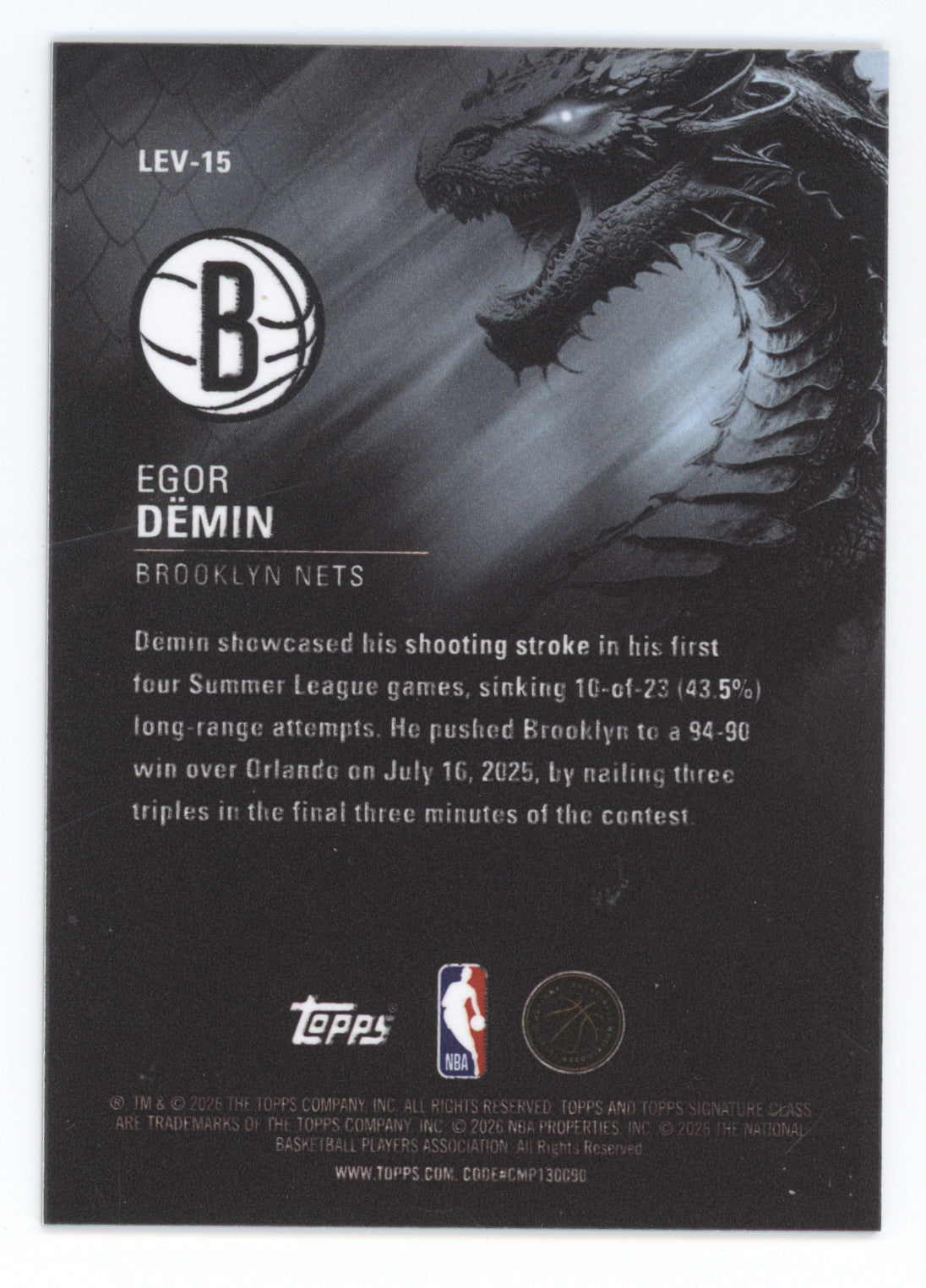 2025 Topps Signature Class Leviathans Egor Demin #LEV-15 RC