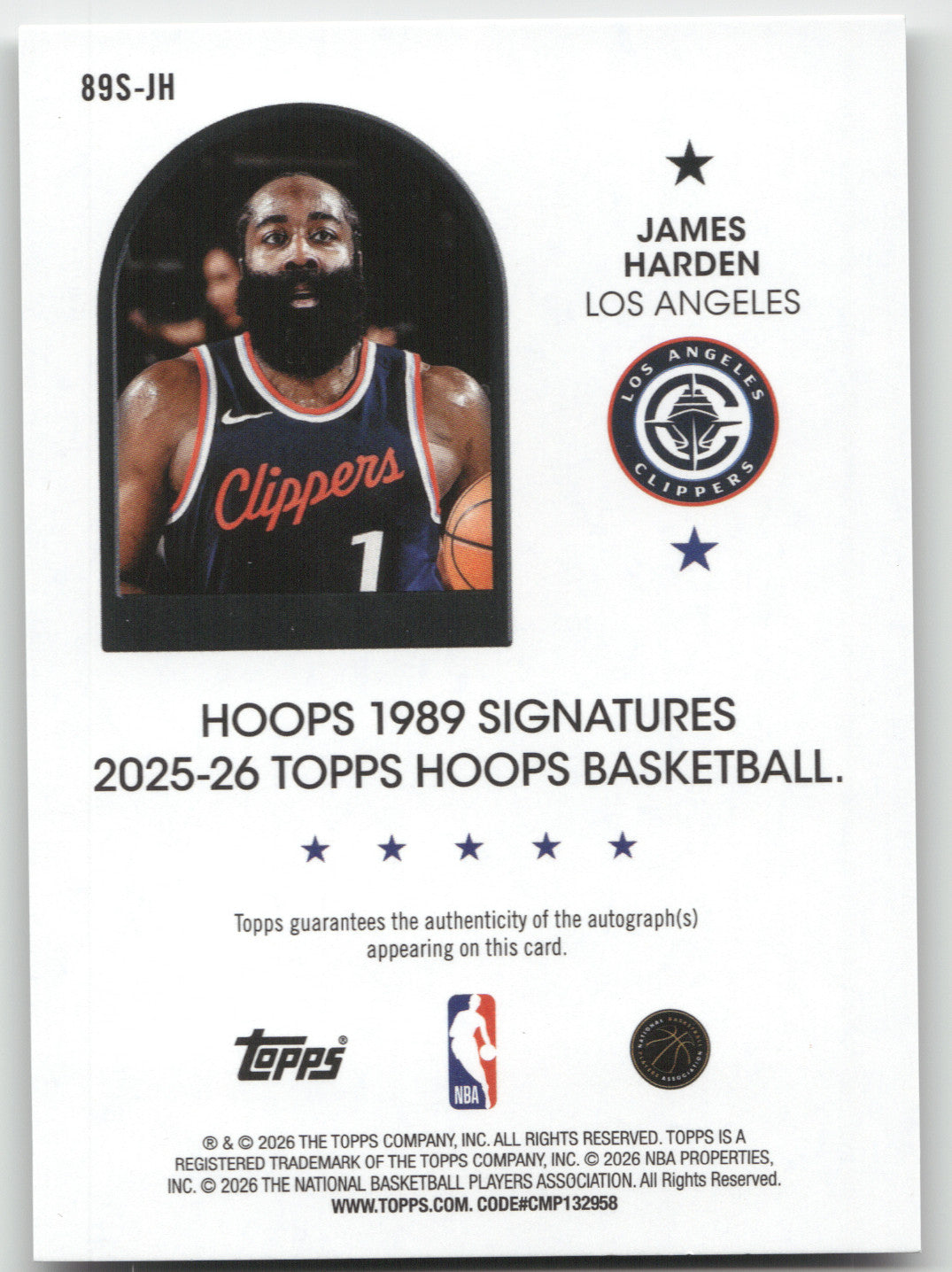 2025 NBA Hoops 1989 Signatures James Harden #89S-JH