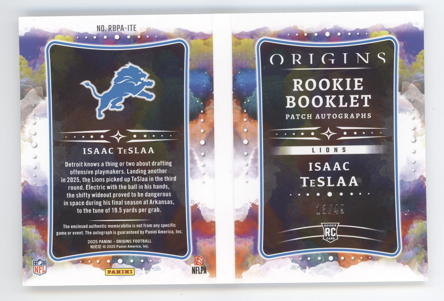2025 Panini Origins Isaac TeSlaa #RBPA-ITE Rookie Booklet Patch Autograph 13/49