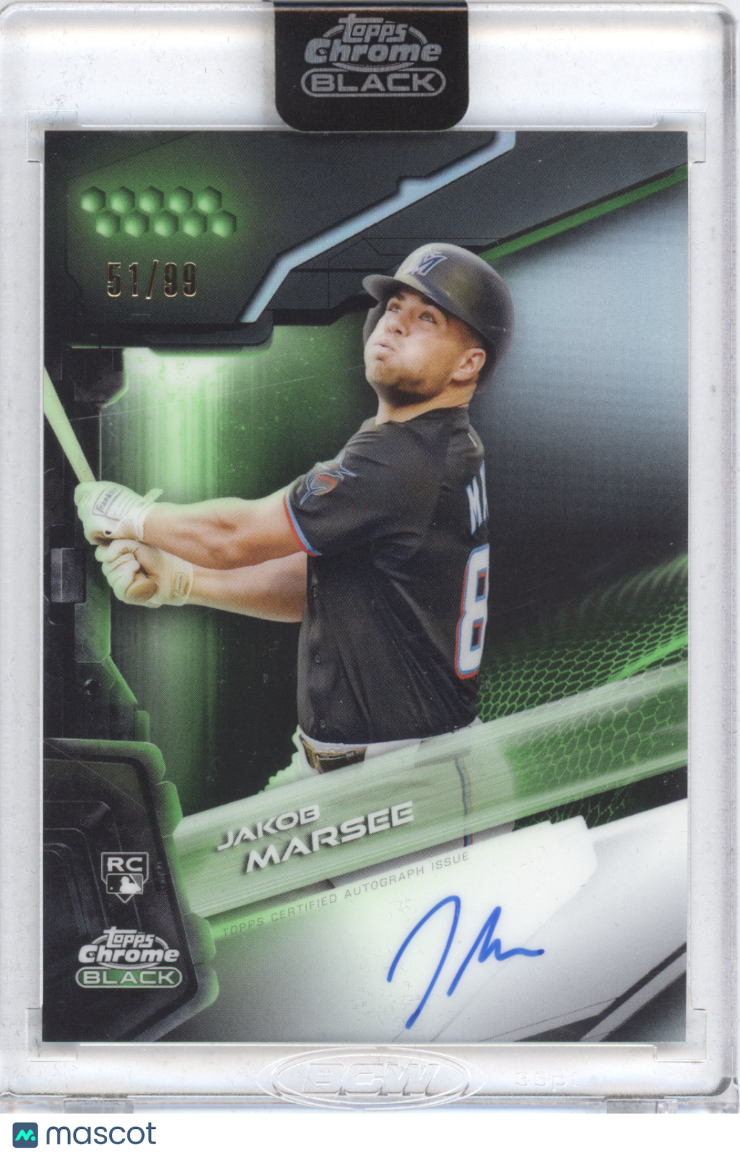 2026 Topps Chrome Black Autograph Jakob Marsee #CBA-JMA Green 51/99 RC