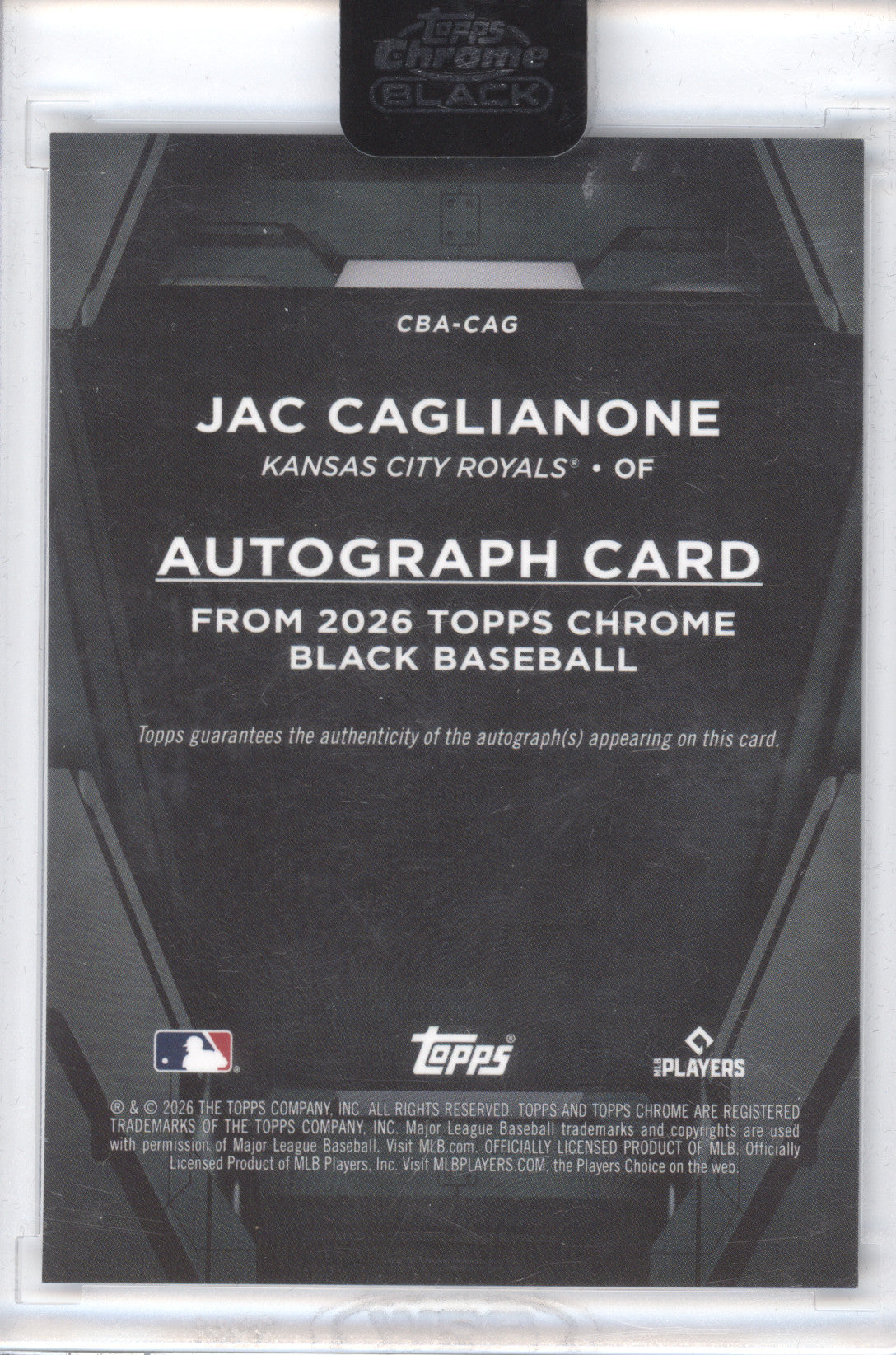 2026 Topps Chrome Black Autograph Jac Caglianone #CBA-CAG Blue 028/150 RC