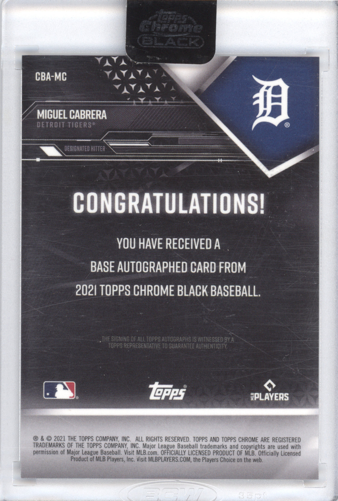 2021 Topps Chrome Black Autograph Miguel Cabrera #CBA-MC Gold 06/50