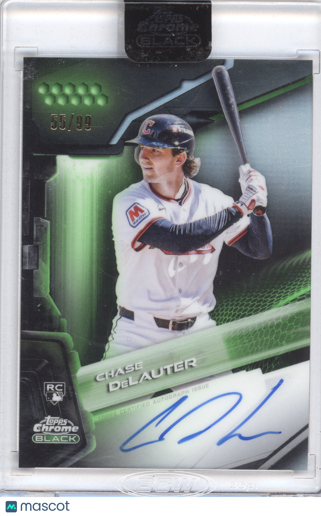 2026 Topps Chrome Black Autograph Chase DeLauter #CBA-CDE Green RC 55/99