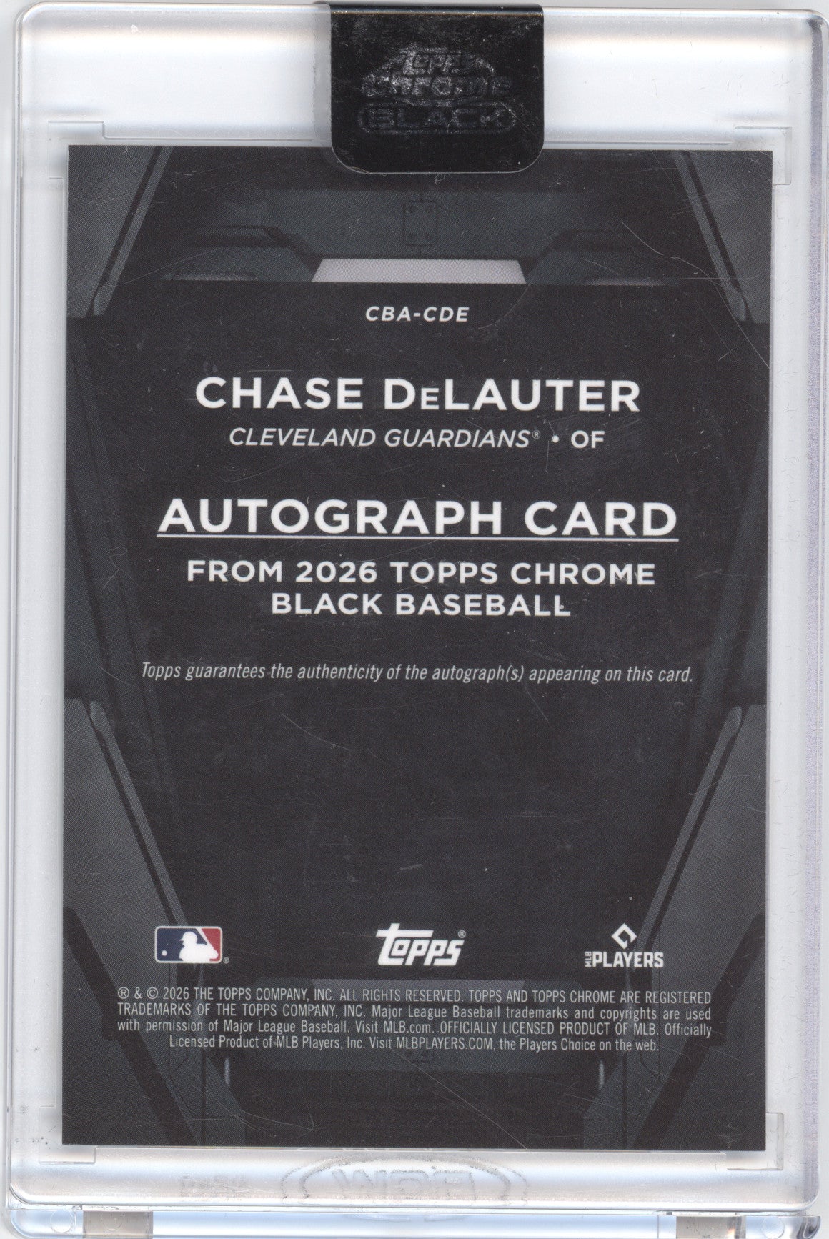 2026 Topps Chrome Black Autograph Chase DeLauter #CBA-CDE Green RC 55/99