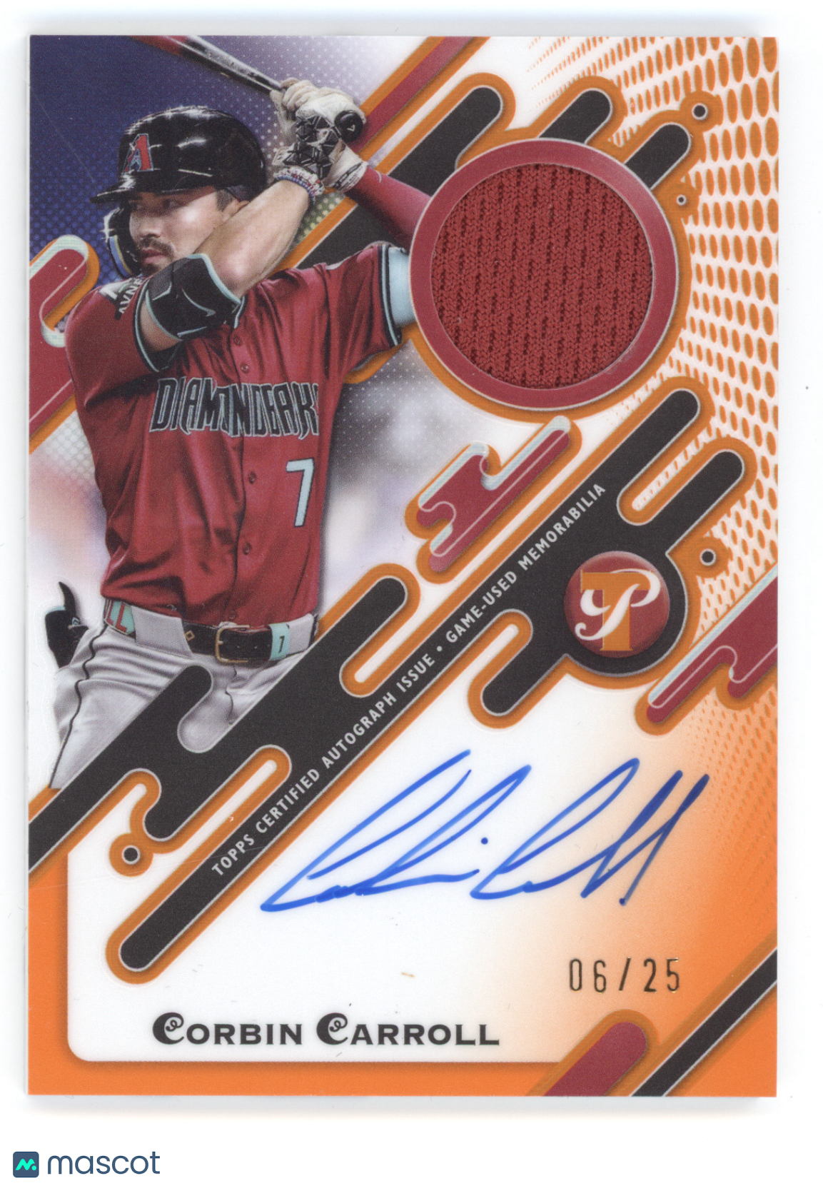 2025 Topps Pristine Pieces Autograph Relic Corbin Carroll #PPAR-CCA Orange 06/25