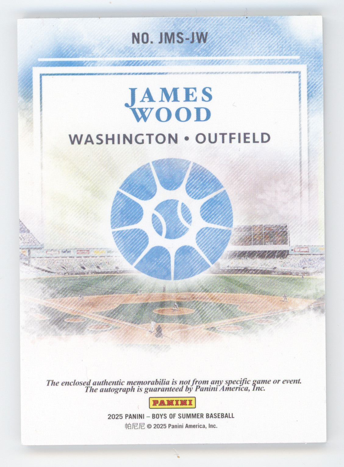 2025 Panini Boys of Summer James Wood #JMS-JW 51/99 Authentic Memorabilia