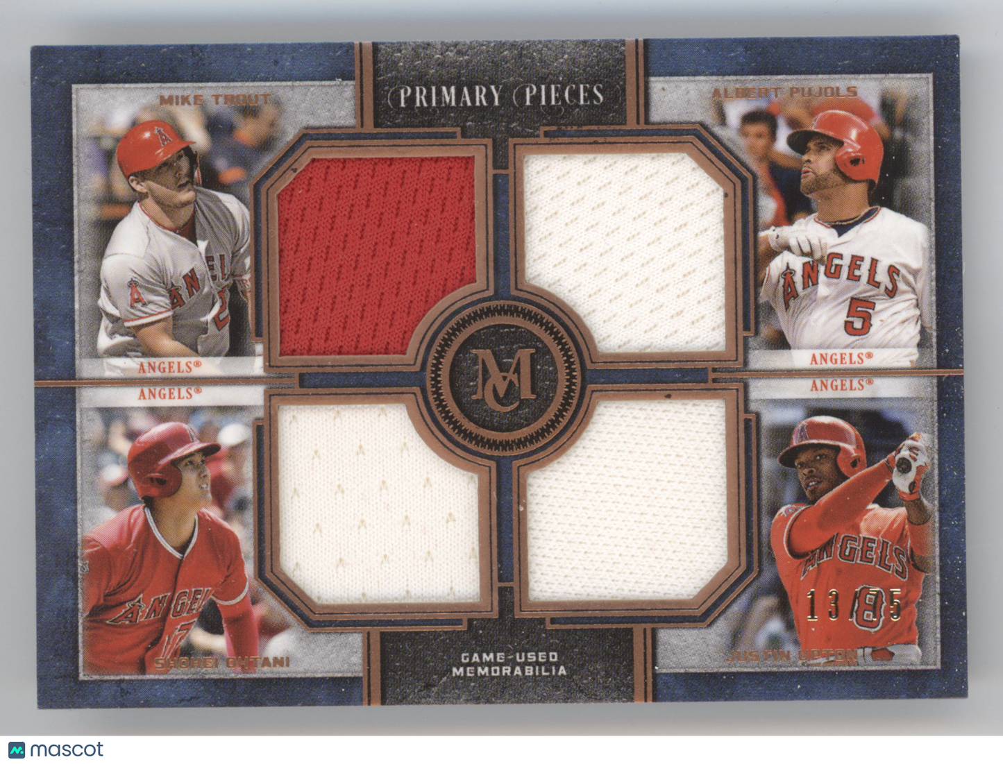 2019 Topps Museum Primary Pieces Trout/Ohtani/Upton/Pujols #PPR-TPOU Quad Relic