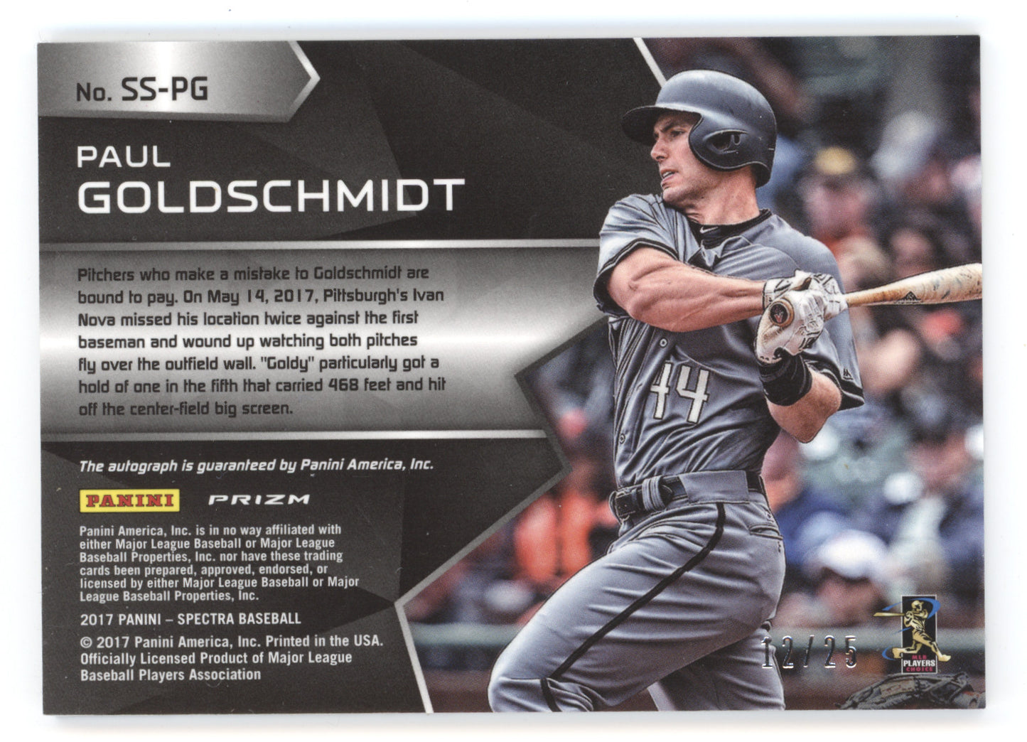 2017 Panini Spectra Signatures Paul Goldschmidt #SS-PG 12/25