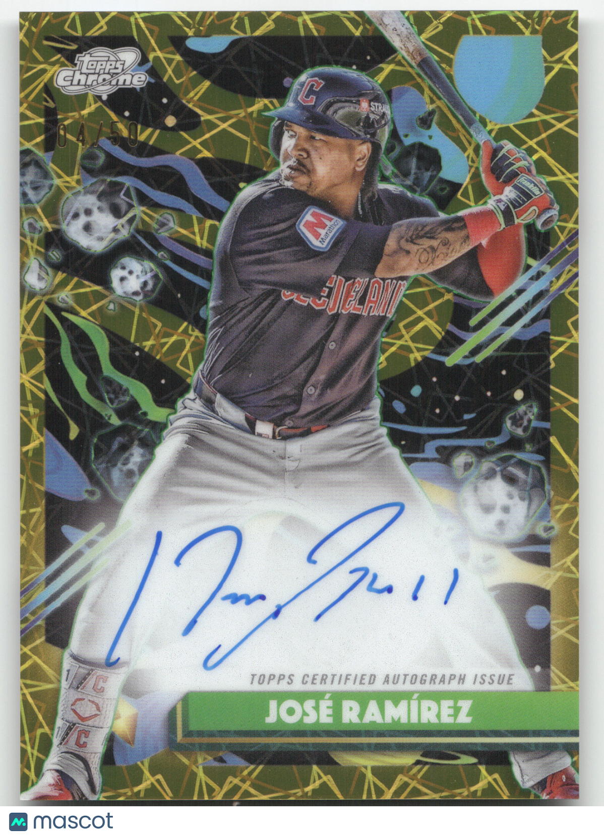 2025 Topps Cosmic Chrome José Ramírez Gold Interstellar Refractor Auto 04/50